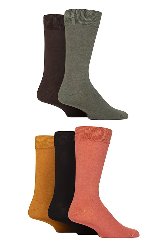 Mens 5 Pair SOCKSHOP Plain, Striped and Patterned Bamboo Socks Earthy Plain 7-11