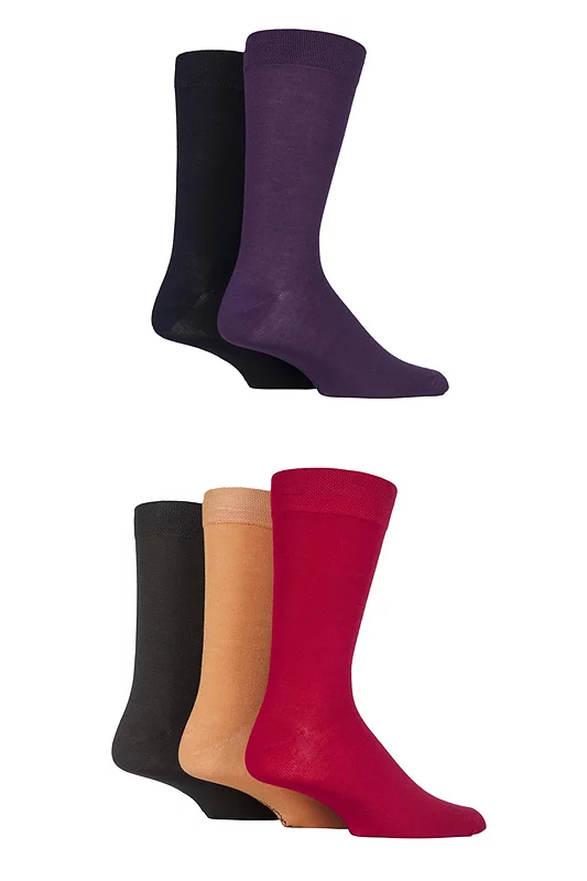 Mens 5 Pair SOCKSHOP Plain, Striped and Patterned Bamboo Socks Fashion Cols Plain 7-11