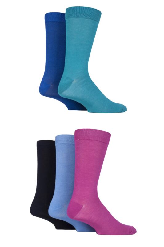 Mens 5 Pair SOCKSHOP Plain, Striped and Patterned Bamboo Socks Fresh Plain 7-11