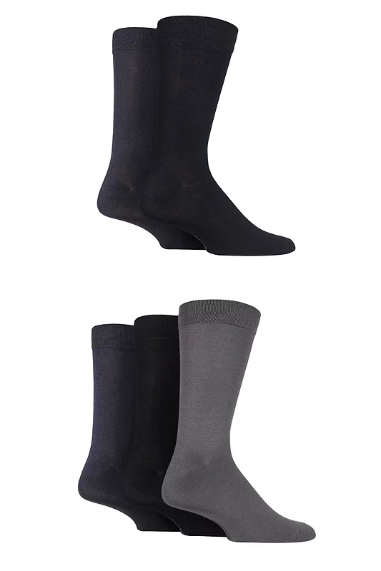 Mens 5 Pair SOCKSHOP Plain, Striped and Patterned Bamboo Socks