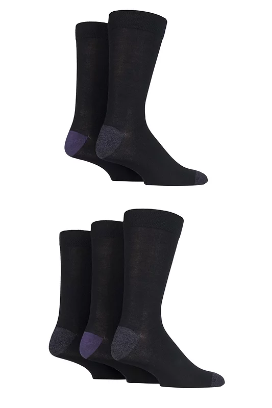 Mens 5 Pair SOCKSHOP Plain, Striped and Patterned Bamboo Socks