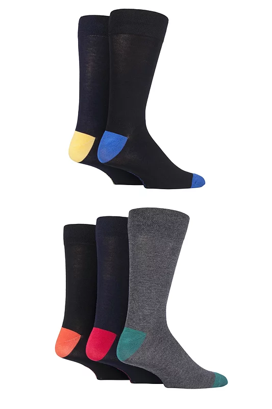 Mens 5 Pair SOCKSHOP Plain, Striped and Patterned Bamboo Socks Classic Bright/Bng Heel and Toe 7-11 Mens