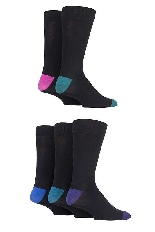 Mens 5 Pair SOCKSHOP Plain, Striped and Patterned Bamboo Socks Jewel/Black Heel and Toe 7-11 Mens