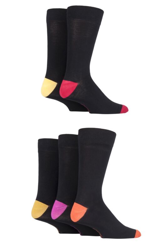 Mens 5 Pair SOCKSHOP Plain, Striped and Patterned Bamboo Socks Red Hot/Black Heel and Toe 7-11 Mens