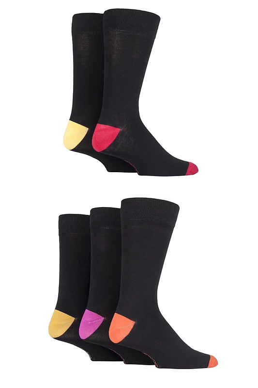 Mens 5 Pair SOCKSHOP Plain, Striped and Patterned Bamboo Socks Red Hot/Black Heel and Toe 7-11 Mens