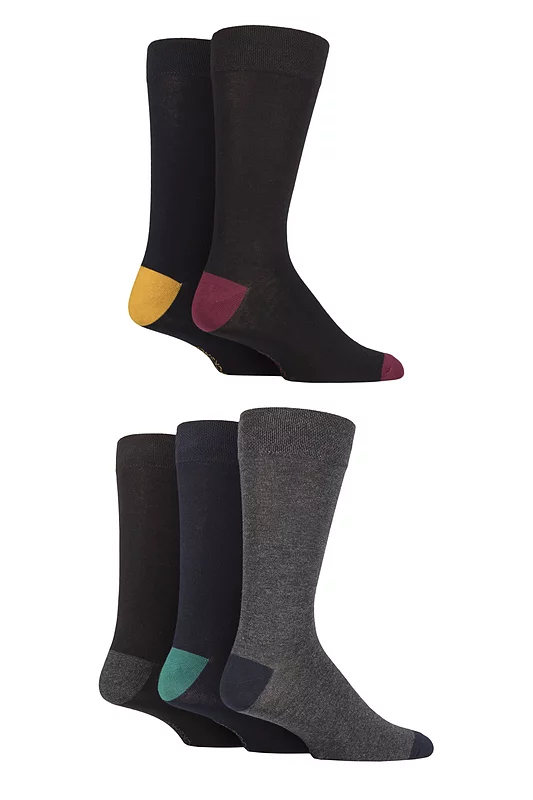 Mens 5 Pair SOCKSHOP Plain, Striped and Patterned Bamboo Socks Royals / Black Navy Grey Heel and Toe 7-10 Mens