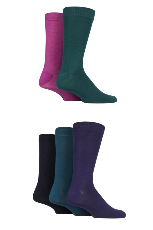 Mens 5 Pair SOCKSHOP Plain, Striped and Patterned Bamboo Socks