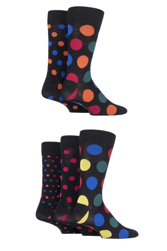 Mens 5 Pair SOCKSHOP Plain, Striped and Patterned Bamboo Socks Black Jewel Dots 7-11 Mens