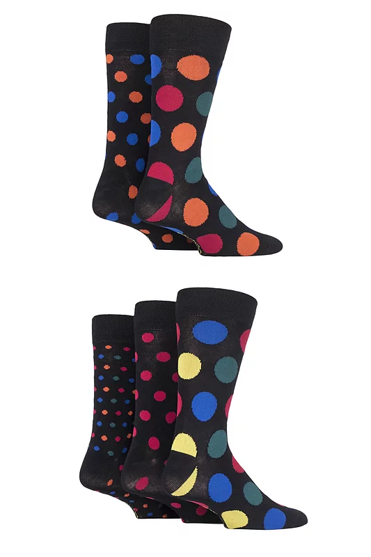 Mens 5 Pair SOCKSHOP Plain, Striped and Patterned Bamboo Socks Black Jewel Dots 7-11 Mens
