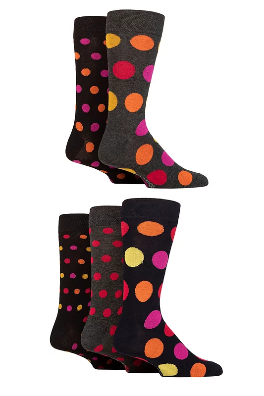 Mens 5 Pair SOCKSHOP Plain, Striped and Patterned Bamboo Socks Polka Dot Black Red Hot 7-11