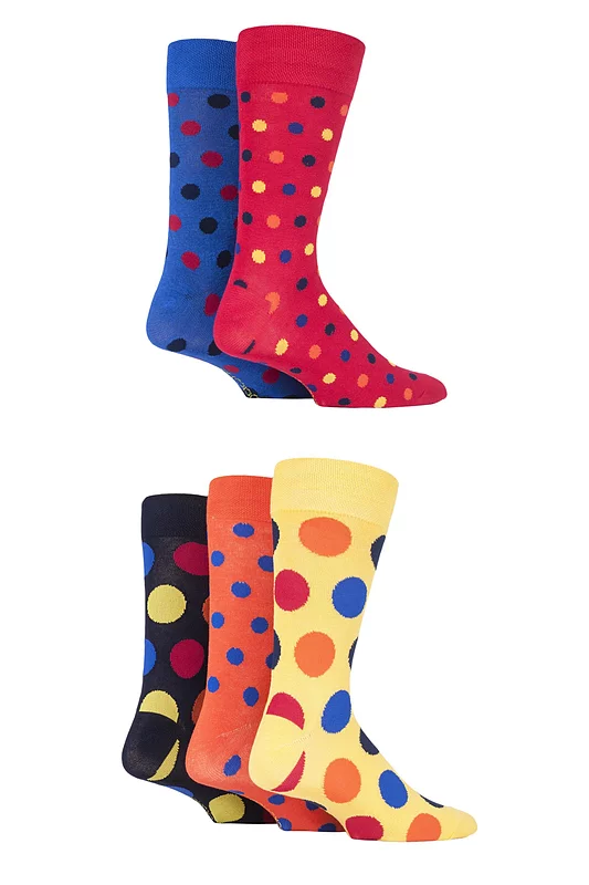 Mens 5 Pair SOCKSHOP Plain, Striped and Patterned Bamboo Socks Classic Bright Dots 7-11 Mens
