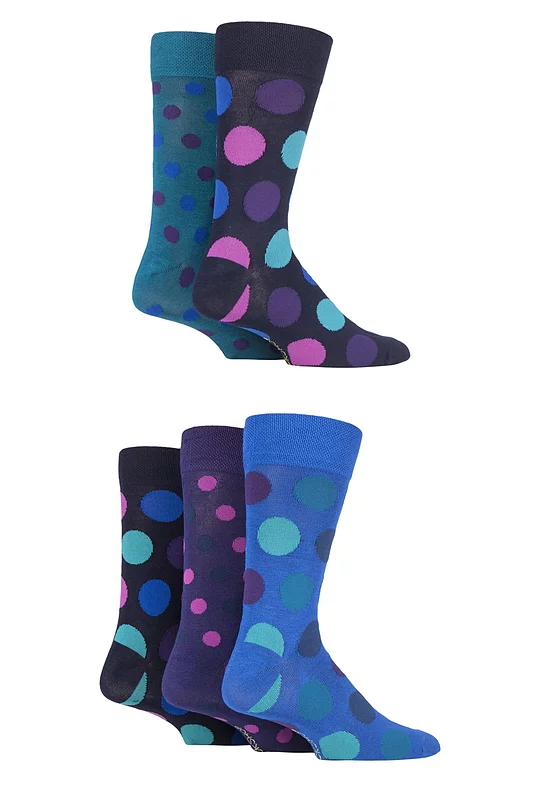 Mens 5 Pair SOCKSHOP Plain, Striped and Patterned Bamboo Socks Jewel Dots 7-11 Mens