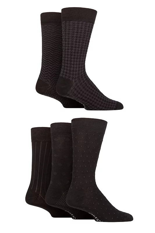 Mens 5 Pair SOCKSHOP Plain, Striped and Patterned Bamboo Socks