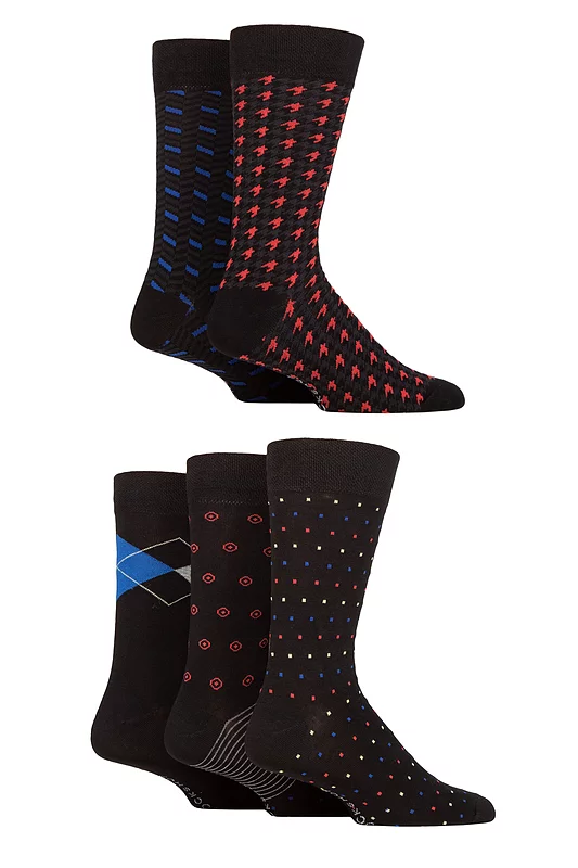 Mens 5 Pair SOCKSHOP Plain, Striped and Patterned Bamboo Socks