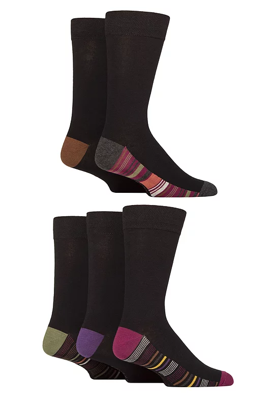 Mens 5 Pair SOCKSHOP Plain, Striped and Patterned Bamboo Socks Footbed Stripe 7-11