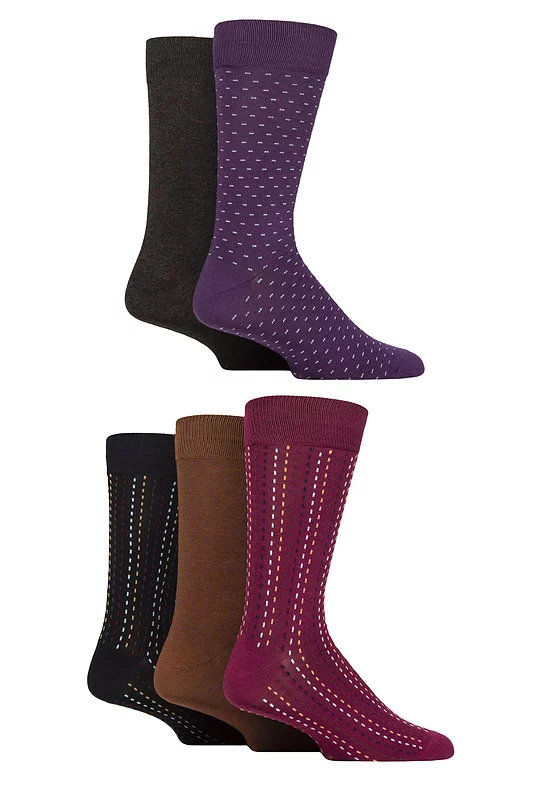 Mens 5 Pair SOCKSHOP Plain, Striped and Patterned Bamboo Socks Micro Dash 7-11