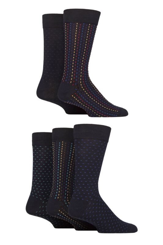 Mens 5 Pair SOCKSHOP Plain, Striped and Patterned Bamboo Socks