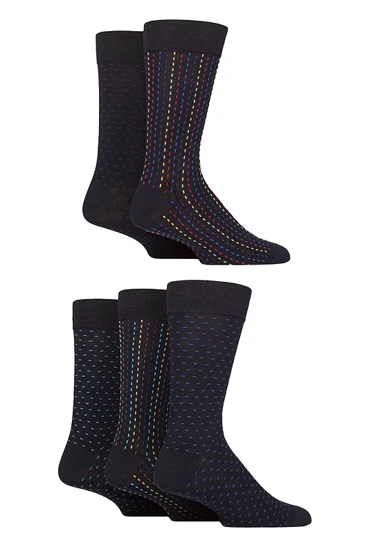 Mens 5 Pair SOCKSHOP Plain, Striped and Patterned Bamboo Socks