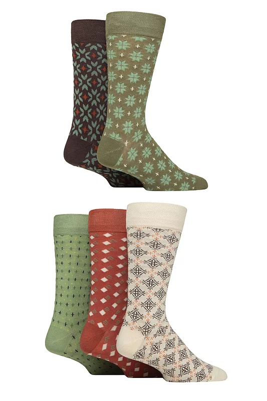 Mens 5 Pair SOCKSHOP Plain, Striped and Patterned Bamboo Socks Wild Terrain Suit 7-11