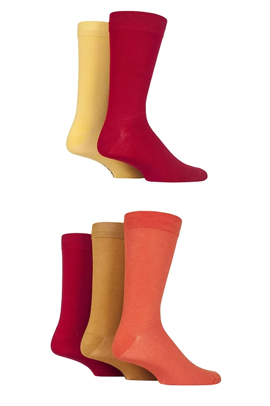 Mens 5 Pair SOCKSHOP Plain, Striped and Patterned Bamboo Socks Red Hot Plain 7-11