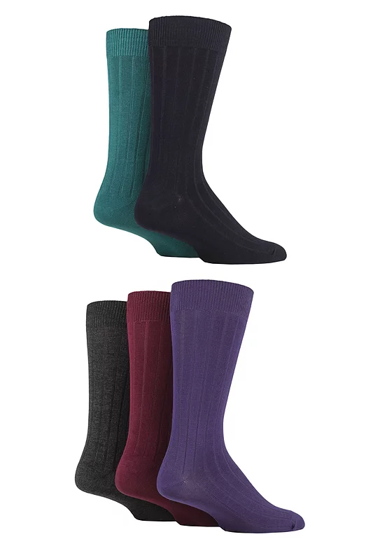 Mens 5 Pair SOCKSHOP Plain, Striped and Patterned Bamboo Socks