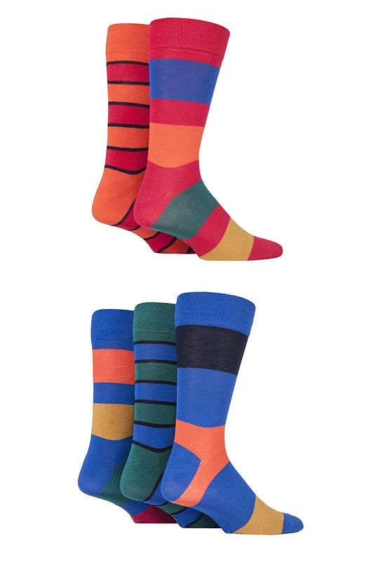 Mens 5 Pair SOCKSHOP Plain, Striped and Patterned Bamboo Socks Bold Classic Bright Stripe 7-11 Mens