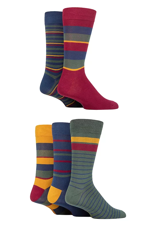 Mens 5 Pair SOCKSHOP Plain, Striped and Patterned Bamboo Socks Cedar 7-11 Mens