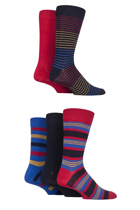 Mens 5 Pair SOCKSHOP Plain, Striped and Patterned Bamboo Socks Classic Bright Stripe 7-11