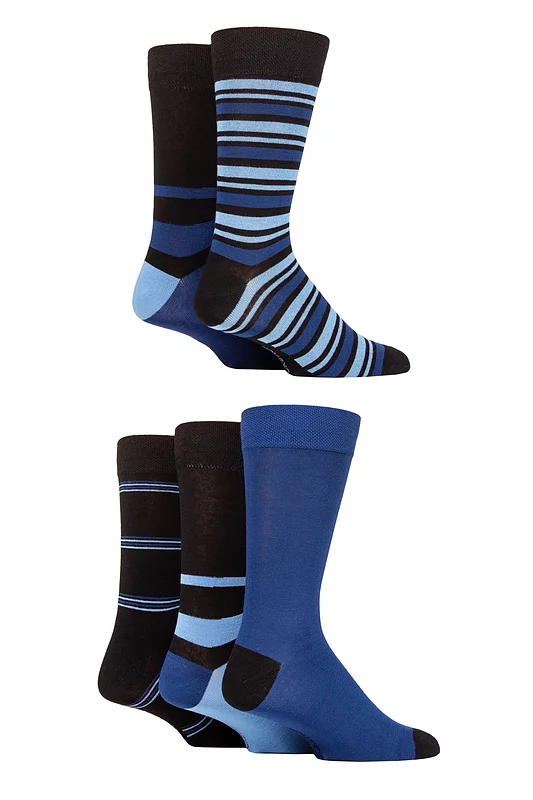 Mens 5 Pair SOCKSHOP Plain, Striped and Patterned Bamboo Socks Midnight 7-11 Mens