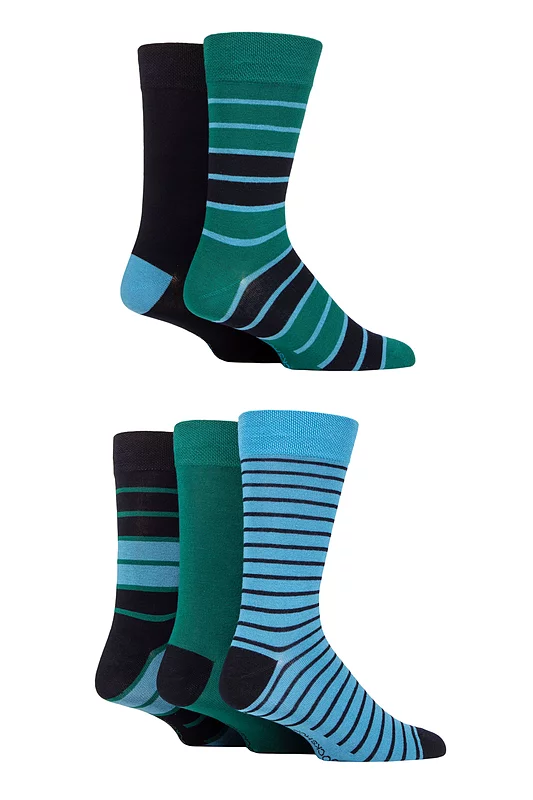 Mens 5 Pair SOCKSHOP Plain, Striped and Patterned Bamboo Socks Navy / Racing Green 7-11 Mens