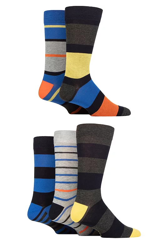 Mens 5 Pair SOCKSHOP Plain, Striped and Patterned Bamboo Socks