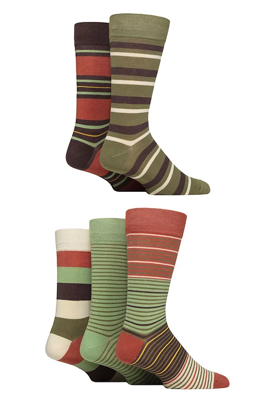 Mens 5 Pair SOCKSHOP Plain, Striped and Patterned Bamboo Socks Wild Terrain Striped 7-11