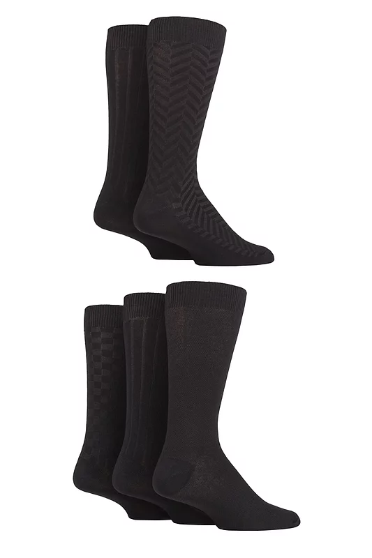 Mens 5 Pair SOCKSHOP Plain, Striped and Patterned Bamboo Socks