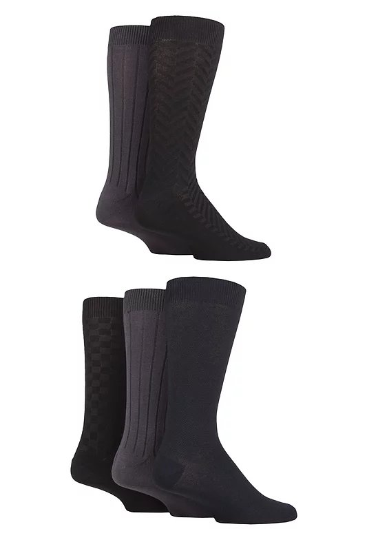 Mens 5 Pair SOCKSHOP Plain, Striped and Patterned Bamboo Socks