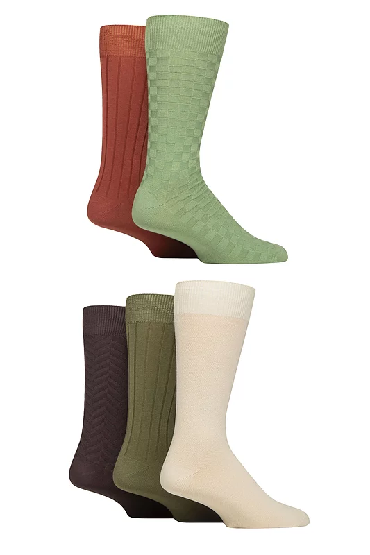 Mens 5 Pair SOCKSHOP Plain, Striped and Patterned Bamboo Socks Wild Terrain Textured 7-11
