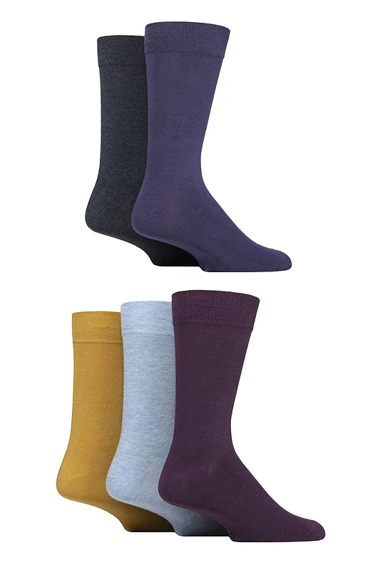 Mens 5 Pair SOCKSHOP Plain, Striped and Patterned Bamboo Socks Water Plain 7-11