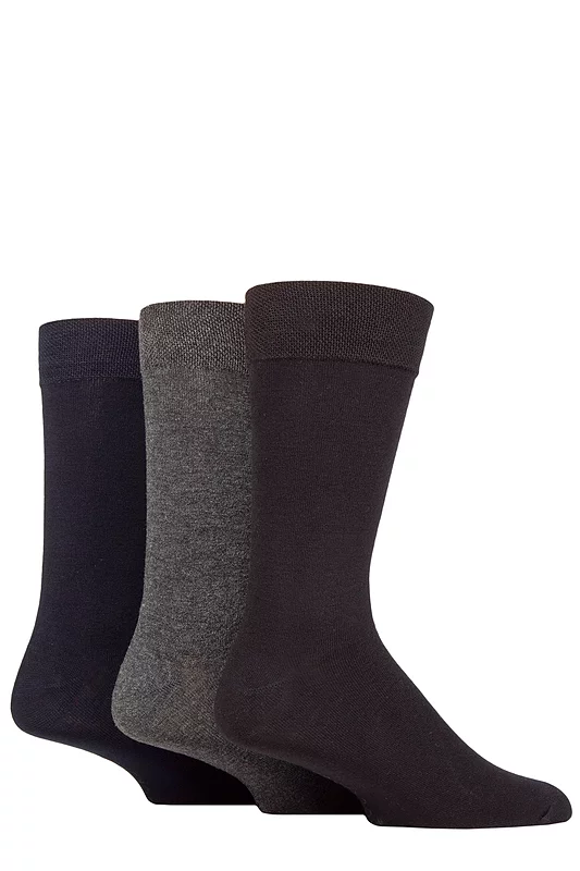 Men's 3 Pair SOCKSHOP Plain, Patterned, Striped and Heel & Toe Bamboo Socks Plain Black / Navy / Grey 7-11 Mens