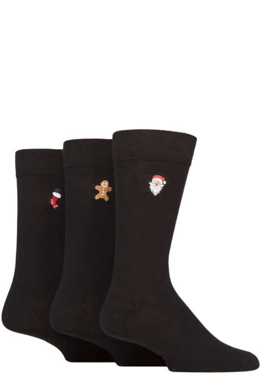 Mens 3 Pair SOCKSHOP Christmas Patterned Embroidered Bamboo Socks