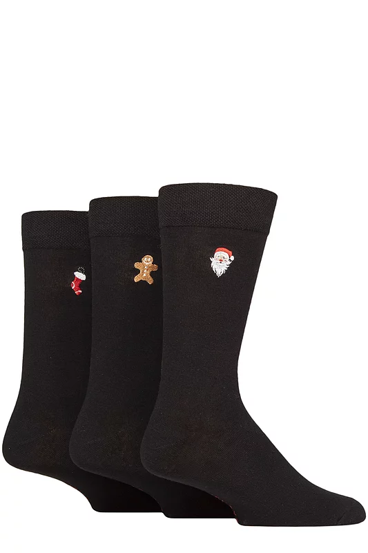 Mens 3 Pair SOCKSHOP Christmas Patterned Embroidered Bamboo Socks