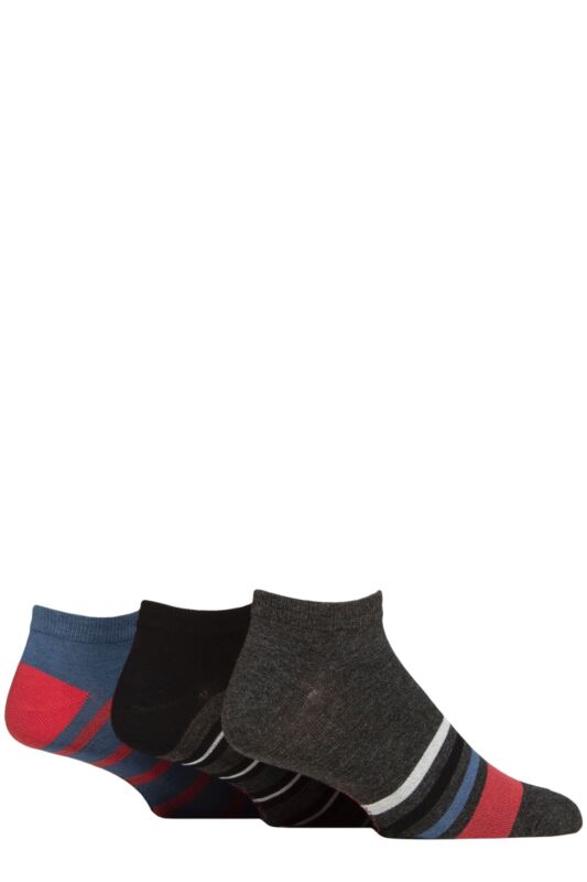 Mens 3 Pair SOCKSHOP Bamboo Plain and Patterned Trainer Socks with Smooth Toe Seams