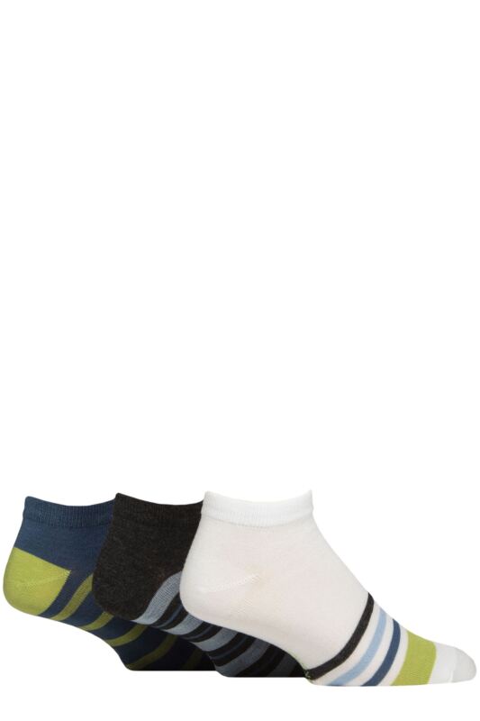 Mens 3 Pair SOCKSHOP Bamboo Plain and Patterned Trainer Socks with Smooth Toe Seams