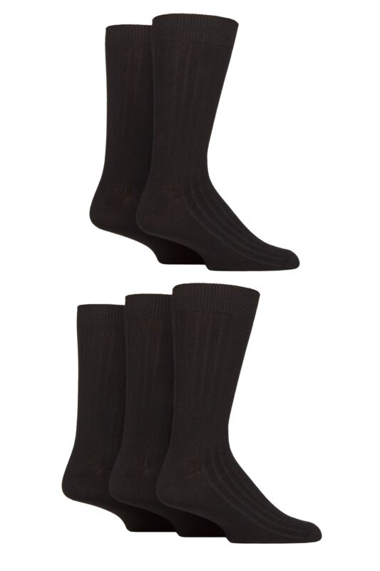 Mens 5 Pair SOCKSHOP Bamboo Leisure Ribbed Socks Black 7-11