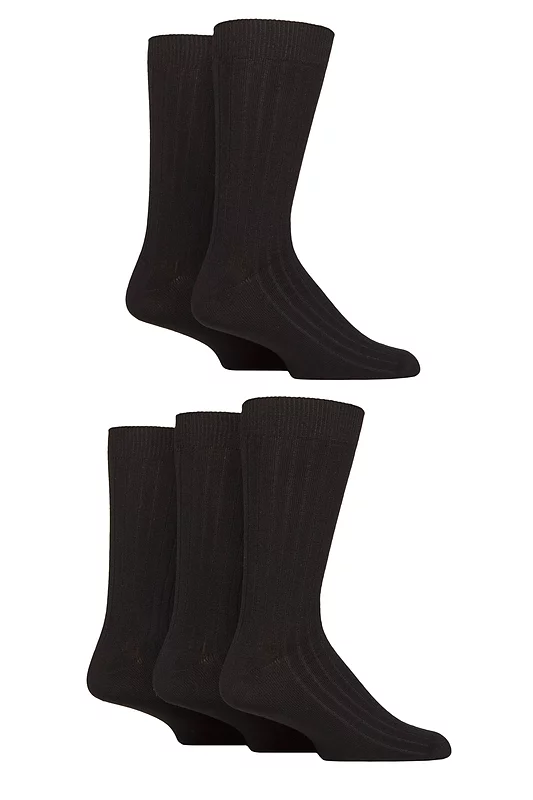 Mens 5 Pair SOCKSHOP Bamboo Leisure Ribbed Socks