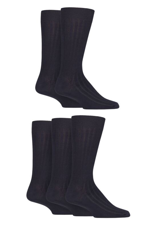 Mens 5 Pair SOCKSHOP Bamboo Leisure Ribbed Socks