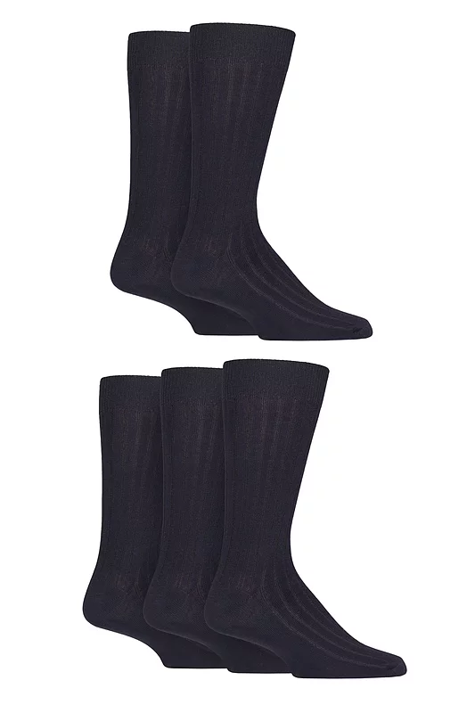 Mens 5 Pair SOCKSHOP Bamboo Leisure Ribbed Socks
