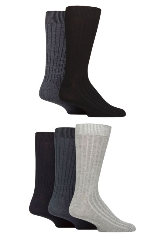 Mens 5 Pair SOCKSHOP Bamboo Leisure Ribbed Socks