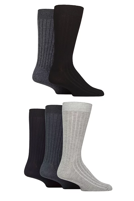 Mens 5 Pair SOCKSHOP Bamboo Leisure Ribbed Socks Navy 7-11