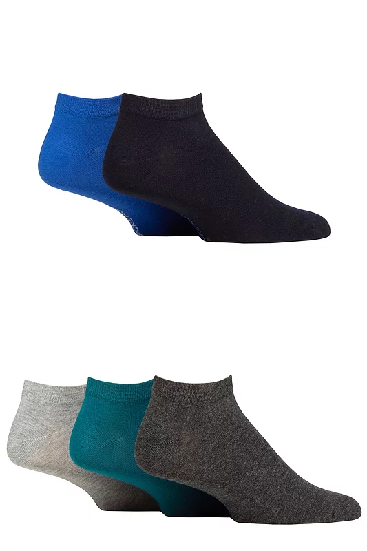 Mens 5 Pair SOCKSHOP Bamboo Striped and Plain Trainer Socks