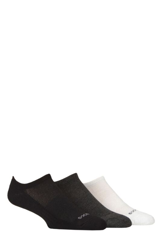 Mens 3 Pair SOCKSHOP Bamboo Cushioned Trainer Socks Black / Grey / White 7-11 Mens