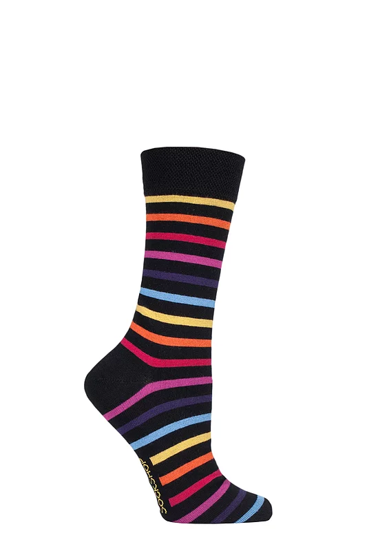 SOCKSHOP 1 Pair Striped Colour Burst Bamboo Socks with Smooth Toe Seams Chasing Rainbows 4-8 Ladies